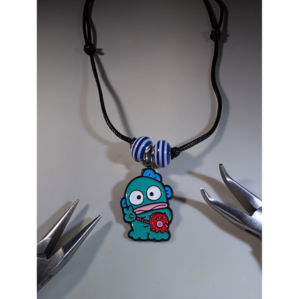 Sanrio Hangyodon Repurposed Enamel Pin Necklace Adjustable Black Cord Kawaii Y2K